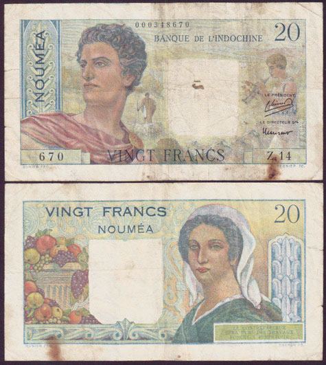 1951 New Caledonia 20 Francs L001615